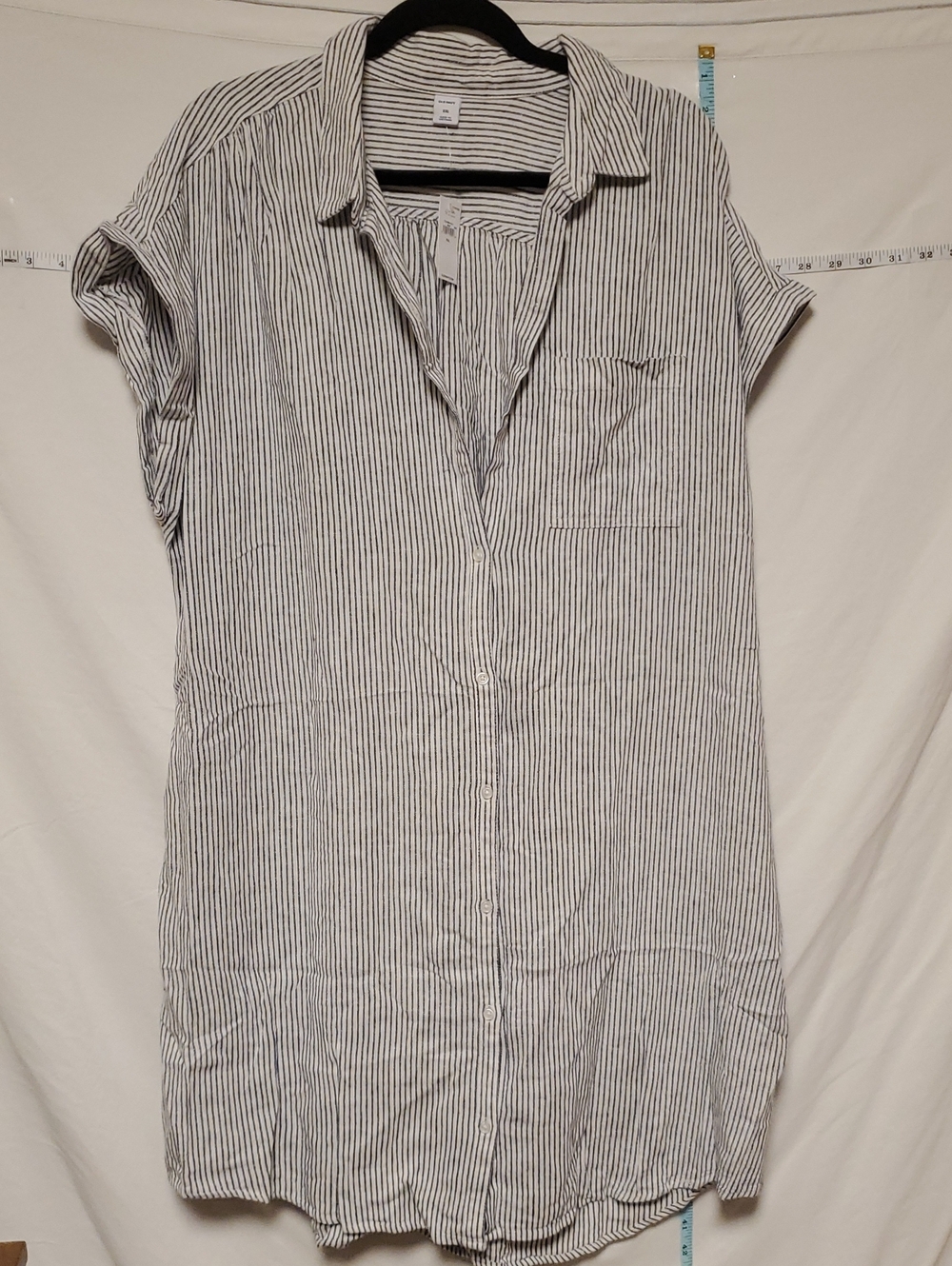 Old Navy NEW White Navy Linen Blend Striped Short Sleeve Shirt Dress XXL Breton